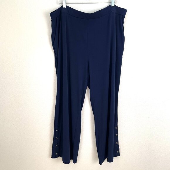 Susan Graver Womens Plus 2XP Navy Wide Leg Pants Pull On Stretch Pockets - Picture 1 of 10